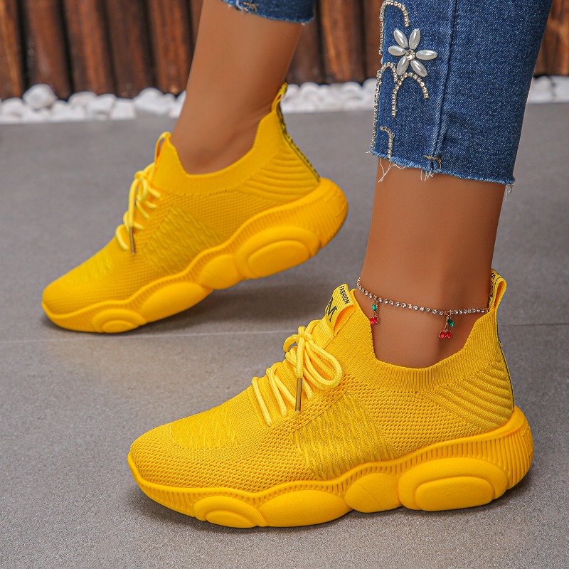 Women's Sneakers New Trendy So - Knit Fabric Lace Up Sneakers 评论和价格