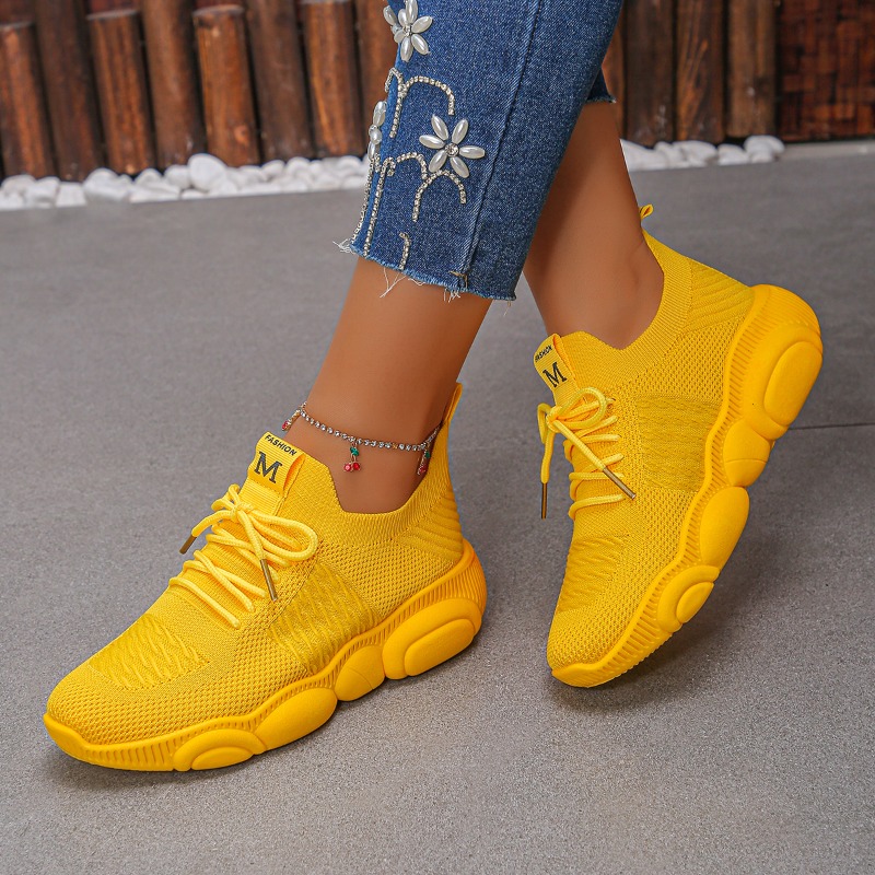 Women's Sneakers New Trendy So - Knit Fabric Lace Up Sneakers 评论和价格